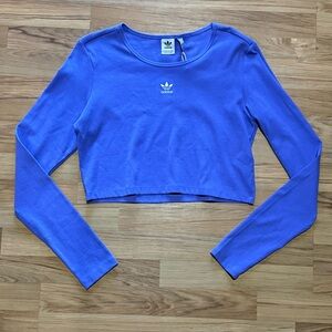 Adidas Women's Essentials Ribbed Long Sleeve Crop Top in Purple Size XL NWT